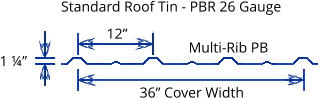 Standard Roof Tin - PBR 26 Gauge 1  12  Multi-Rib PB 36 Cover Width