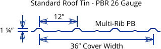 Standard Roof Tin - PBR 26 Gauge 1  12  Multi-Rib PB 36 Cover Width